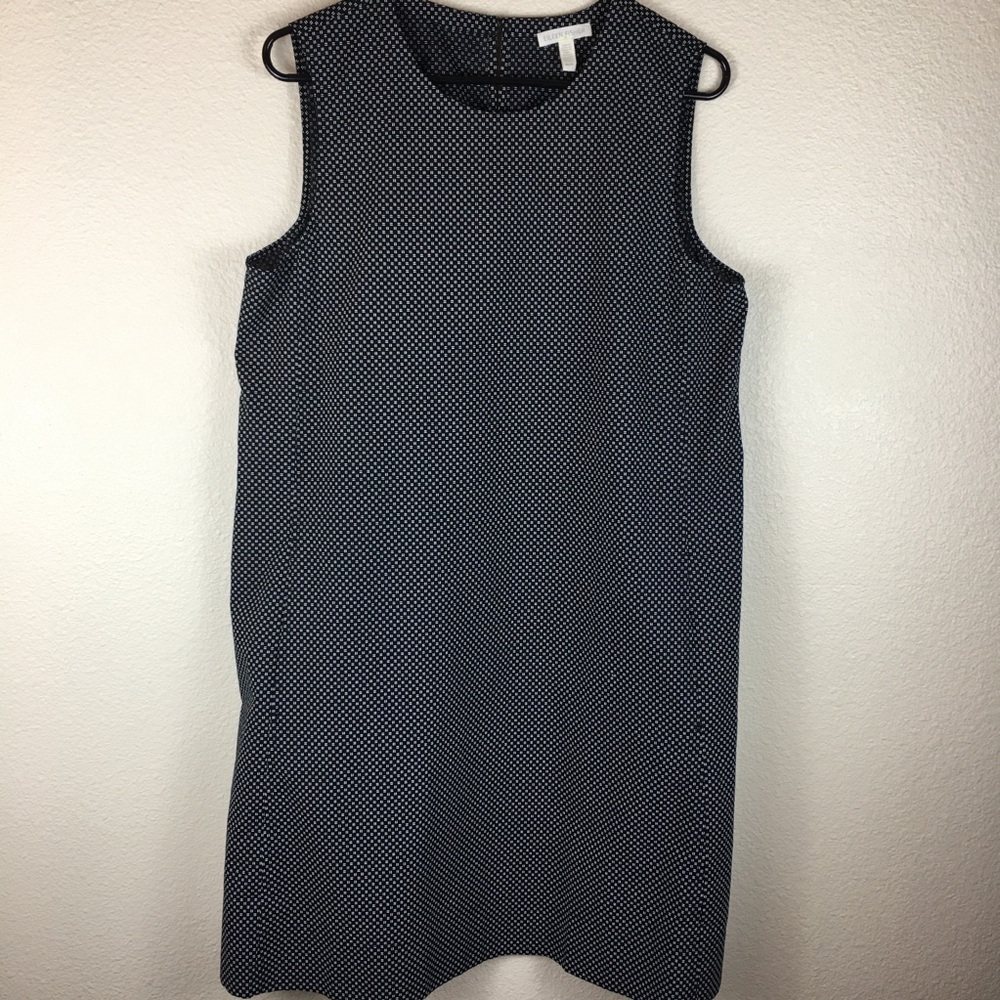 Eileen Fisher Black Organic Cotton Sleeveless Micro Print Swing Dress Medium